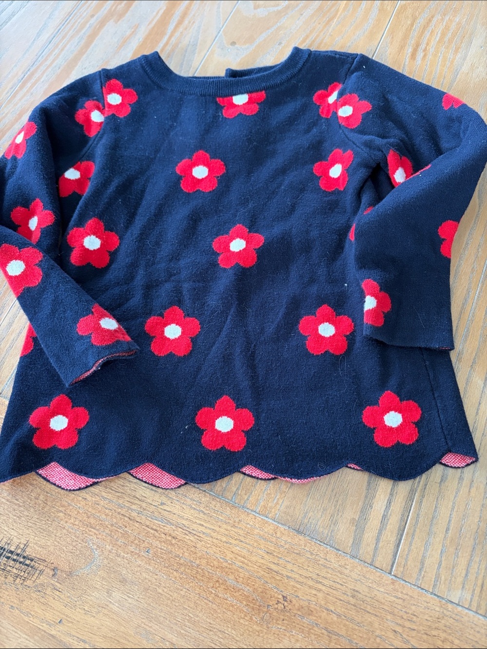 Jacadi Navy Sweater Top with Red & White Floral Motif